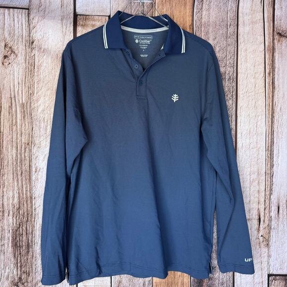 Coolibar Polo Shirt Links Long Sleeve Men Large Blue UPF 50 Sun Protection Golf - Picture 1 of 8